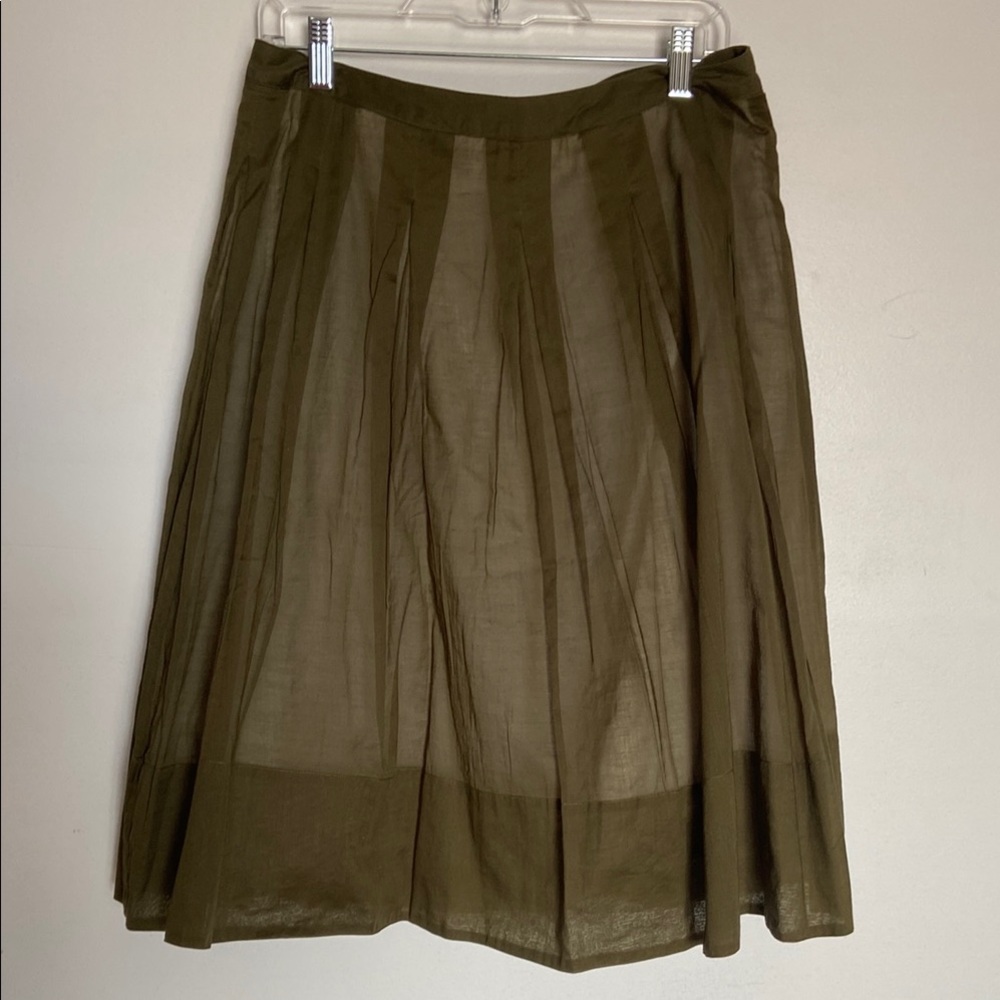 Talbots Green Pleated Midi A-Line Skirt 100% Cotton Size 8